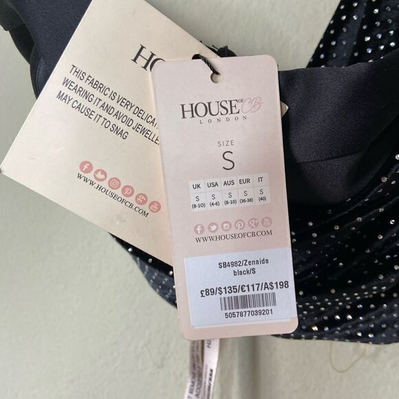 NWT House of CB Zenaida Black Crop Top Bustier Crystal One Shoulder Size S - Picture 10 of 12